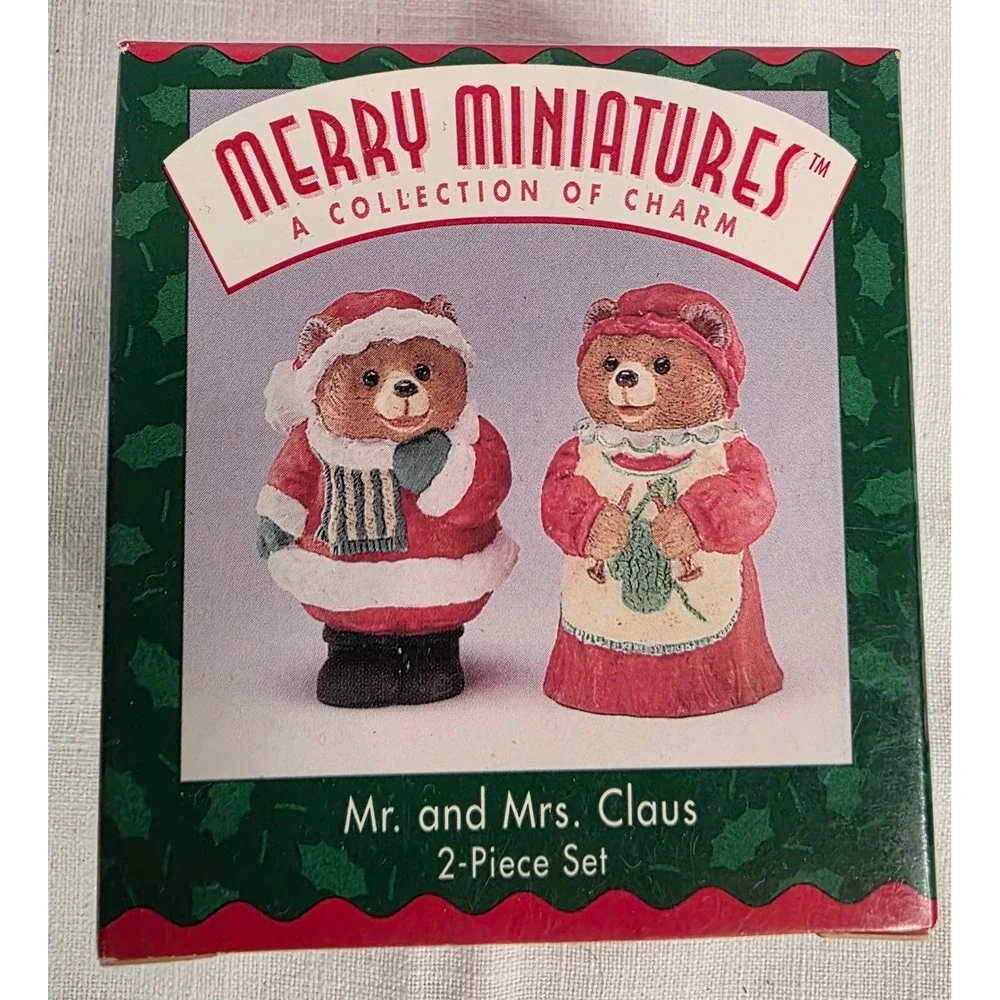 Hallmark Merry Miniatures Mr. and Mrs. Claus Bear Figurine 2-Piece Set Christmas